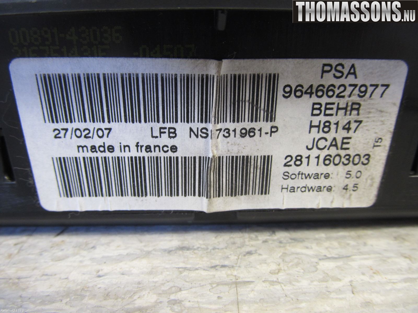 Peugeot 307     05-08 Ac Styrenhet Ac Manöveren