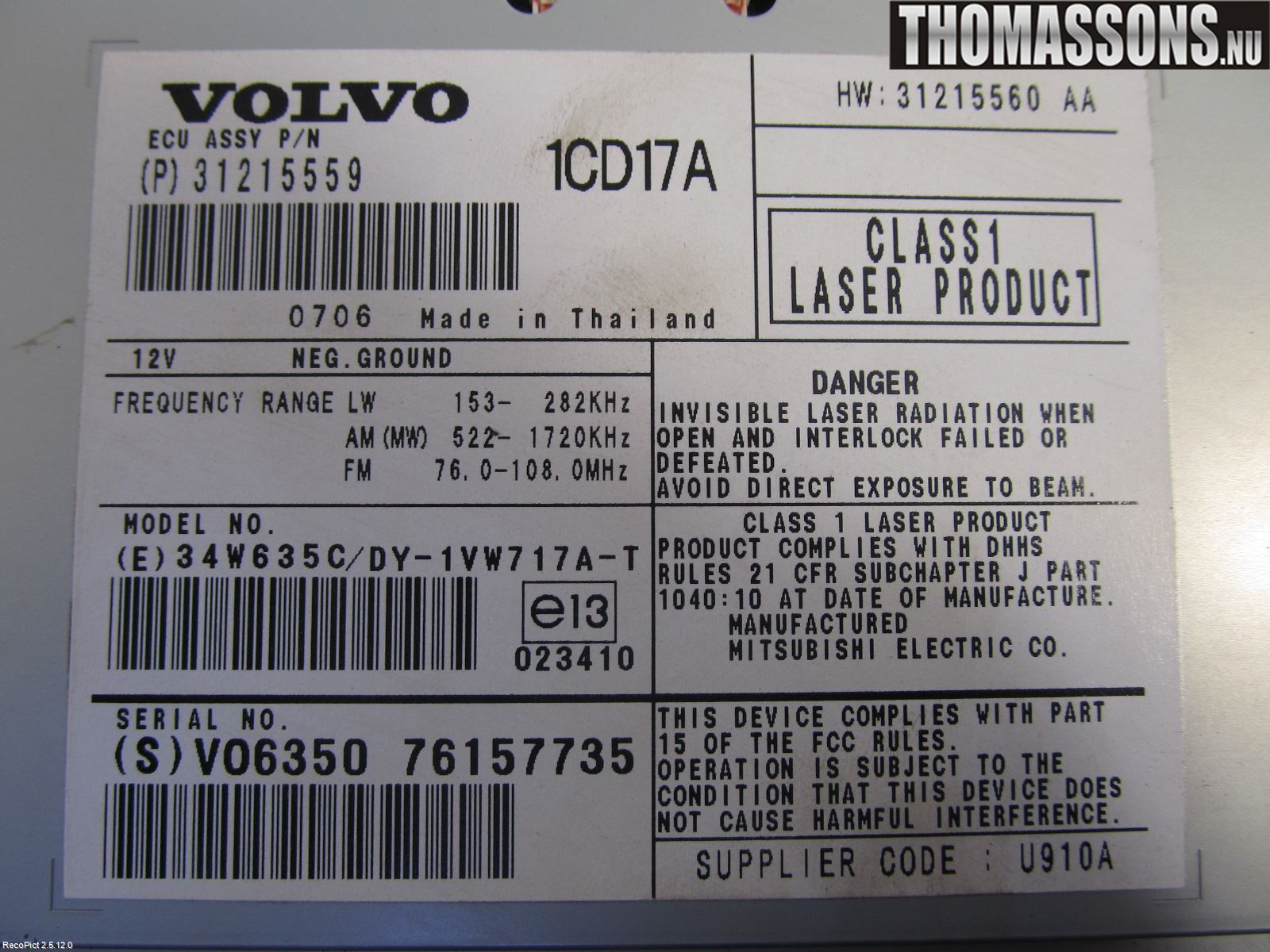 Volvo C30 07-10 Radio