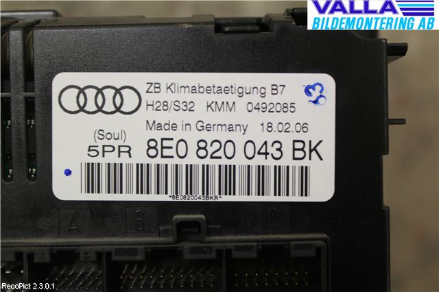 Audi A4/S4 05-07 Ac Styrenhet Ac Manöveren