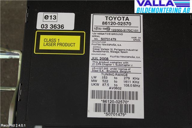 Toyota AURIS 07-09 Cd Radio - Multimediapanel