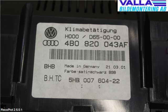 Audi ALLROAD 01-05 Ac Styrenhet Ac Manöveren