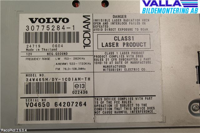 Volvo V50 04-07 Cd Radio - Multimediapanel