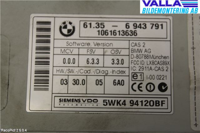 BMW 5 E60/61 Sed/Tou 02-10 Styrenhet Övrigt