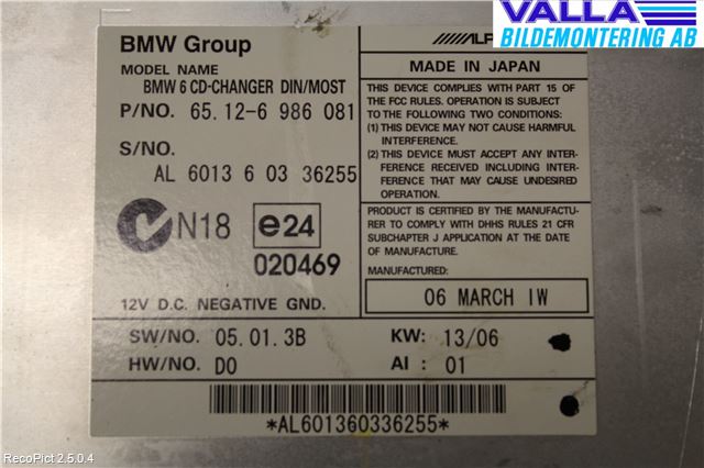 BMW 5 E60/61 Sed/Tou 02-10 Cd Växlare