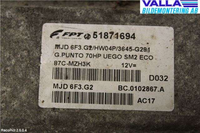 Fiat PUNTO 00-18 Styrenhet Insprut Bensin