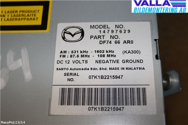 Mazda 2 (DE) 08-15 Cd Radio - Multimediapanel