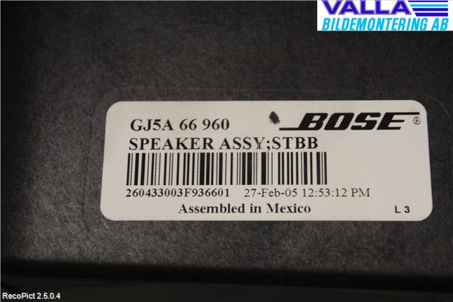 Mazda 6 02-08 Högtalare