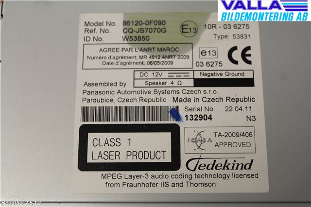 Toyota VERSO 09-18 Cd Radio - Multimediapanel