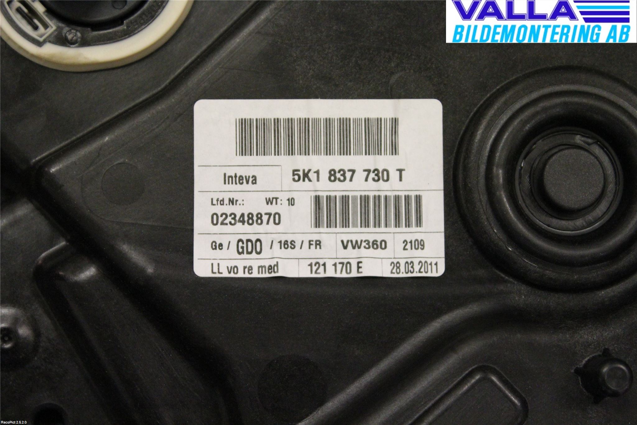 Volkswagen VW GOLF VI 09-13 Fönsterhiss El Kompl