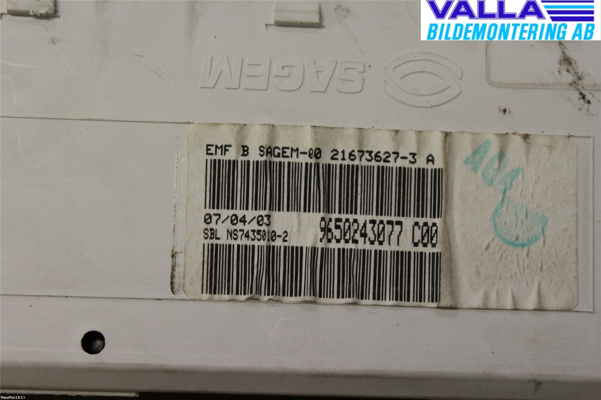 Peugeot 307     01-05 Kontrolldisplay