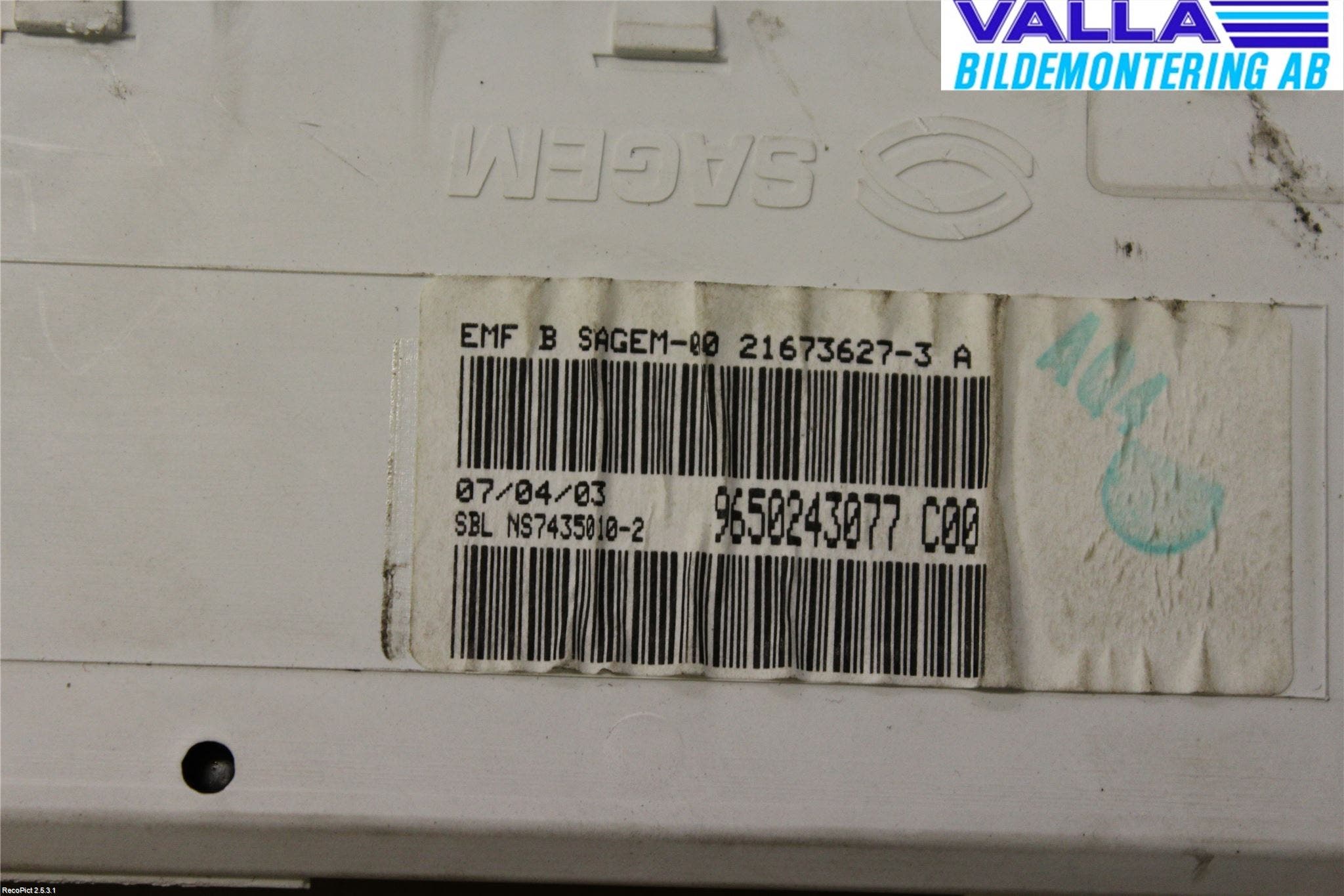 Peugeot 307 01-05 Kontrolldisplay