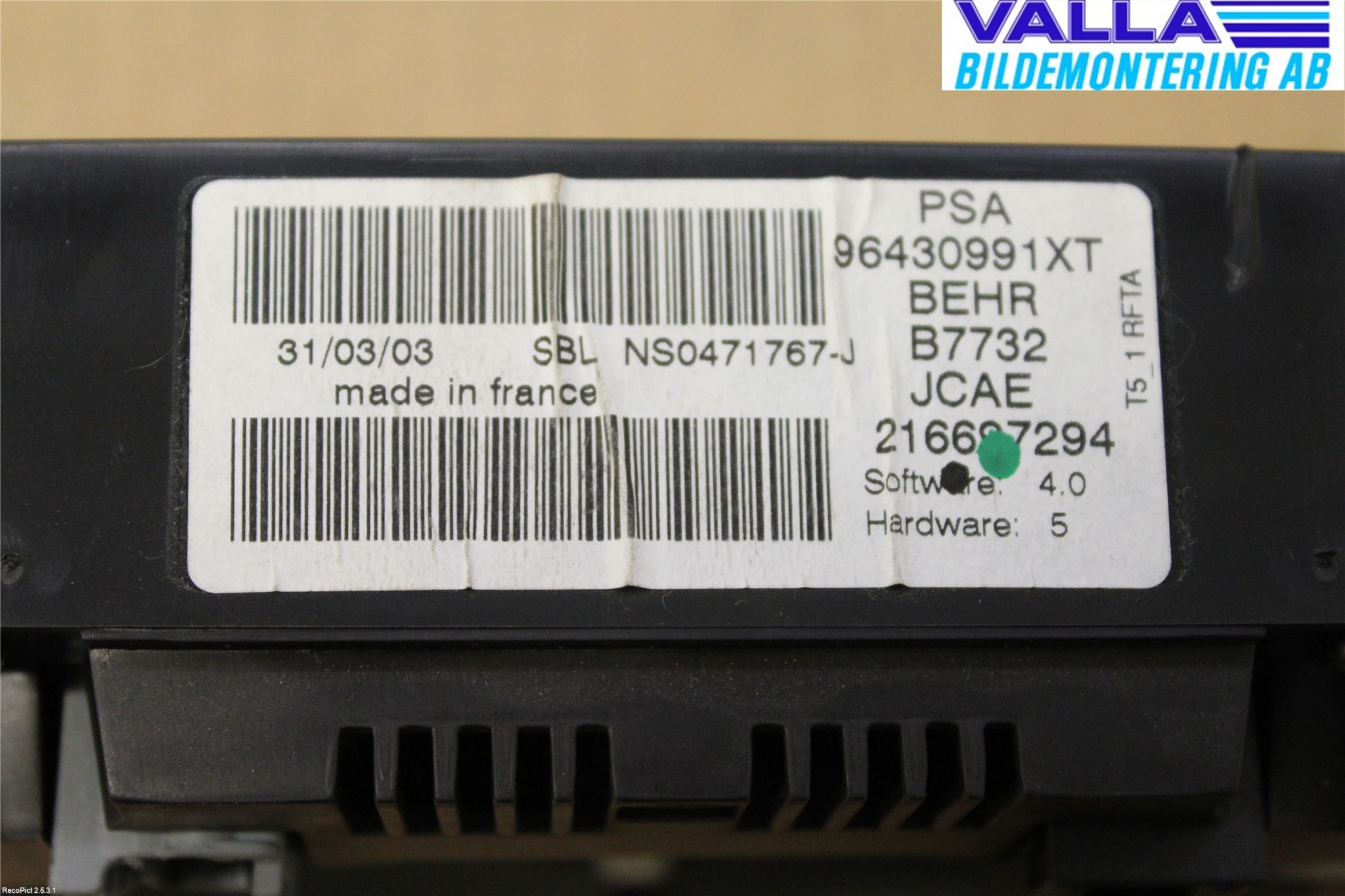 Peugeot 307     01-05 Ac Styrenhet Ac Manöveren