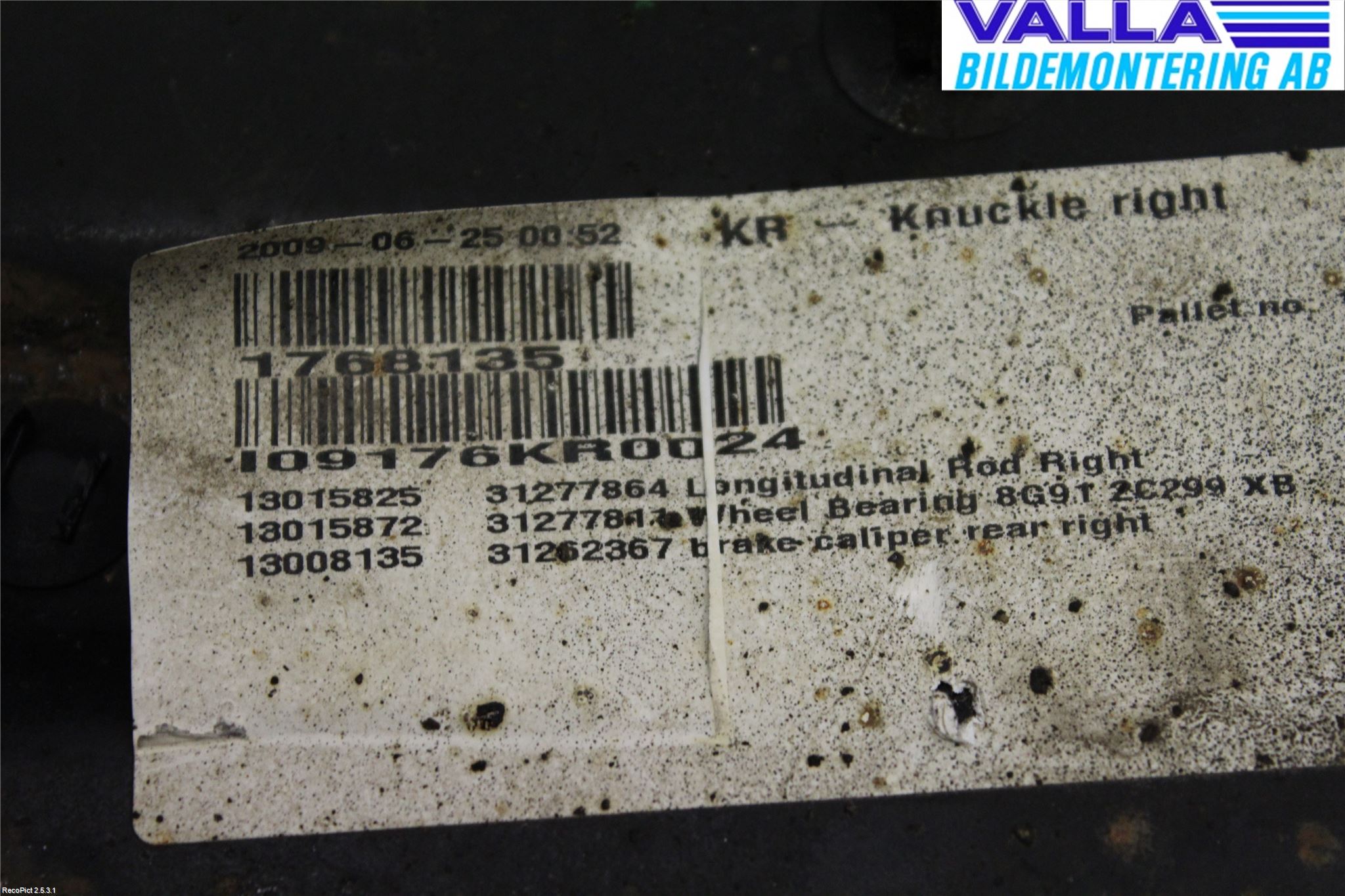 Volvo XC60 09-13 Bärarm Bak Höger