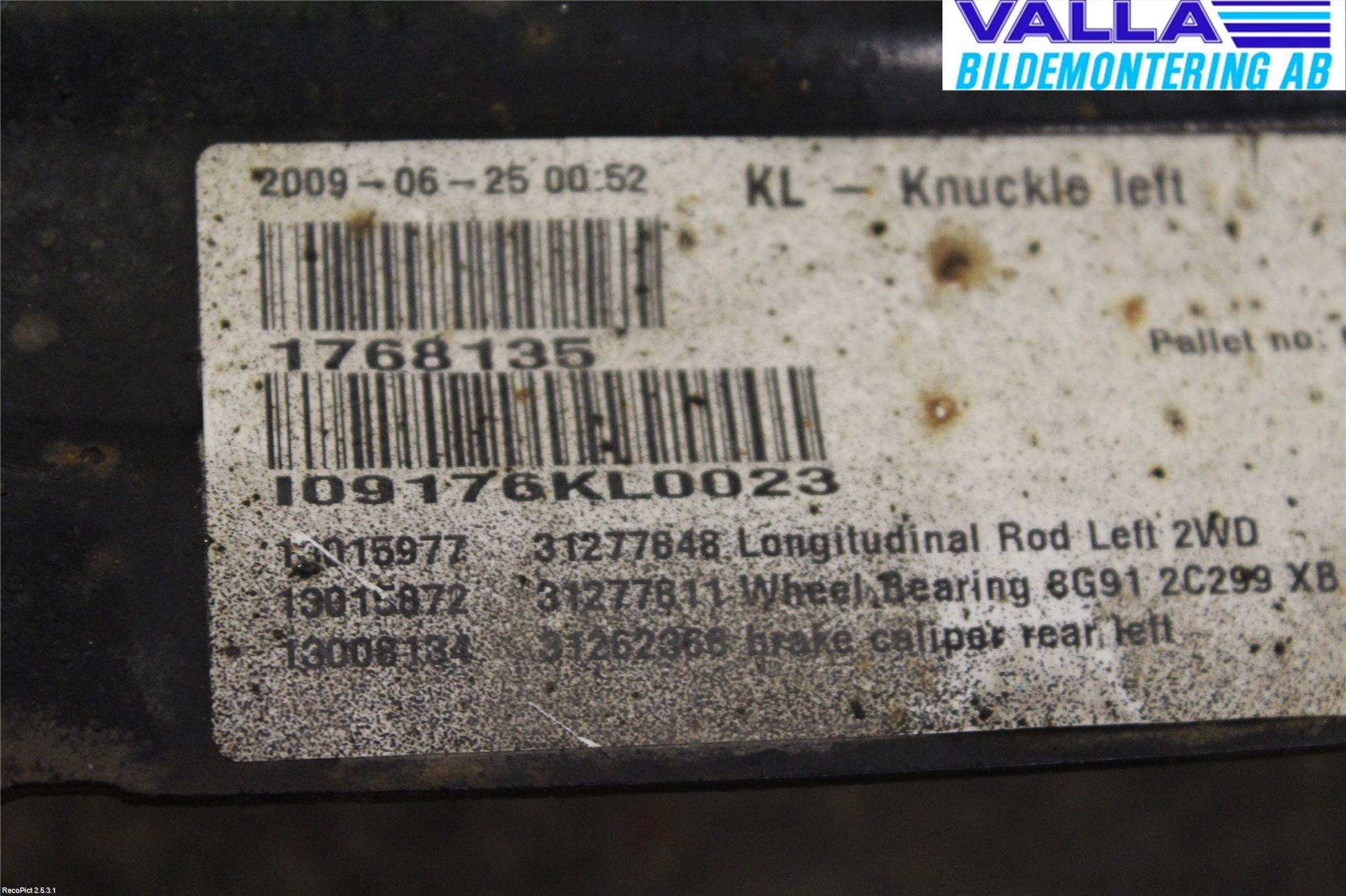 Volvo XC60 09-13 Bärarm Bak Vänster