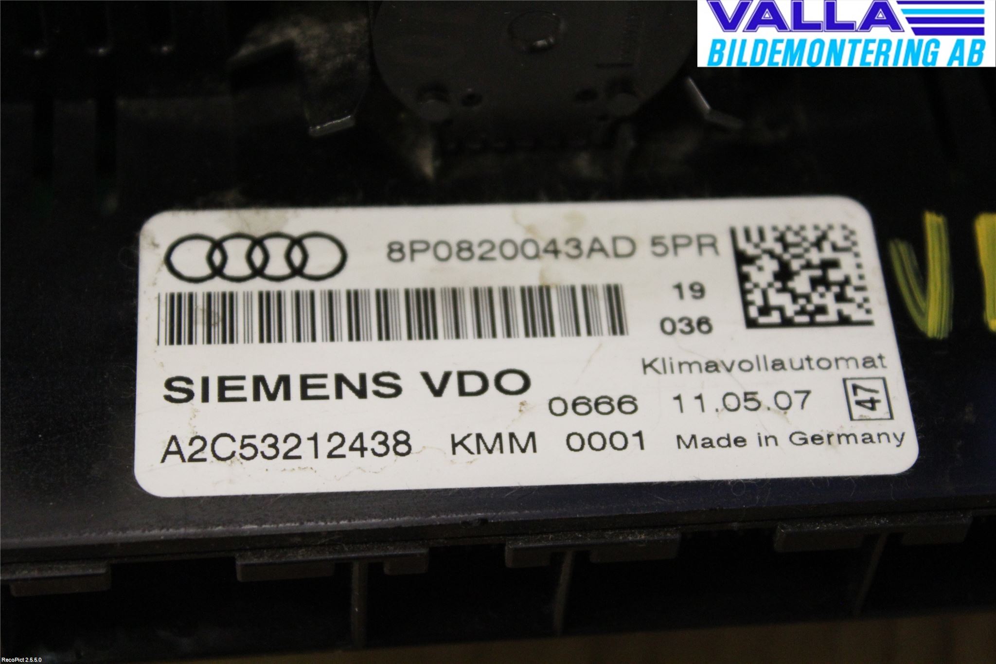 Audi A3/S3     04-05 Ac Styrenhet Ac Manöveren