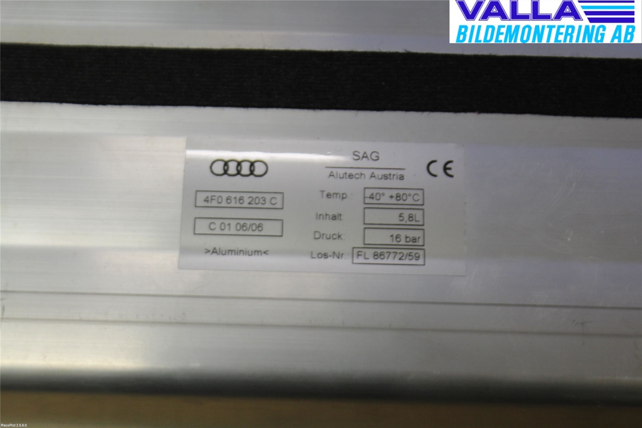 Audi ALLROAD 06-11 Nivå/Luftförändring Trycktank