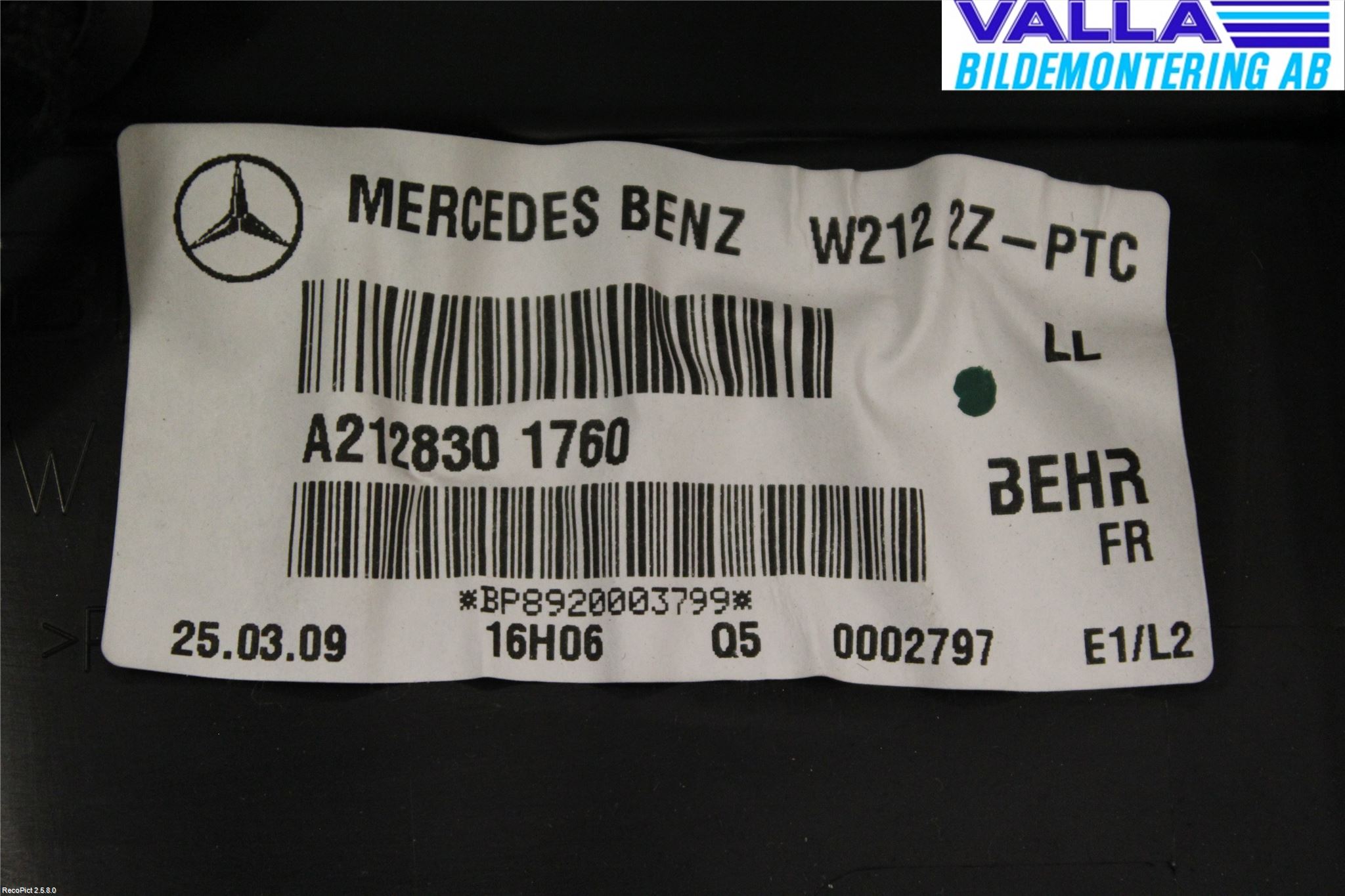 Mercedes-Benz MB E-KLASS (W212) 09-16 Värme Cellpaket Komp