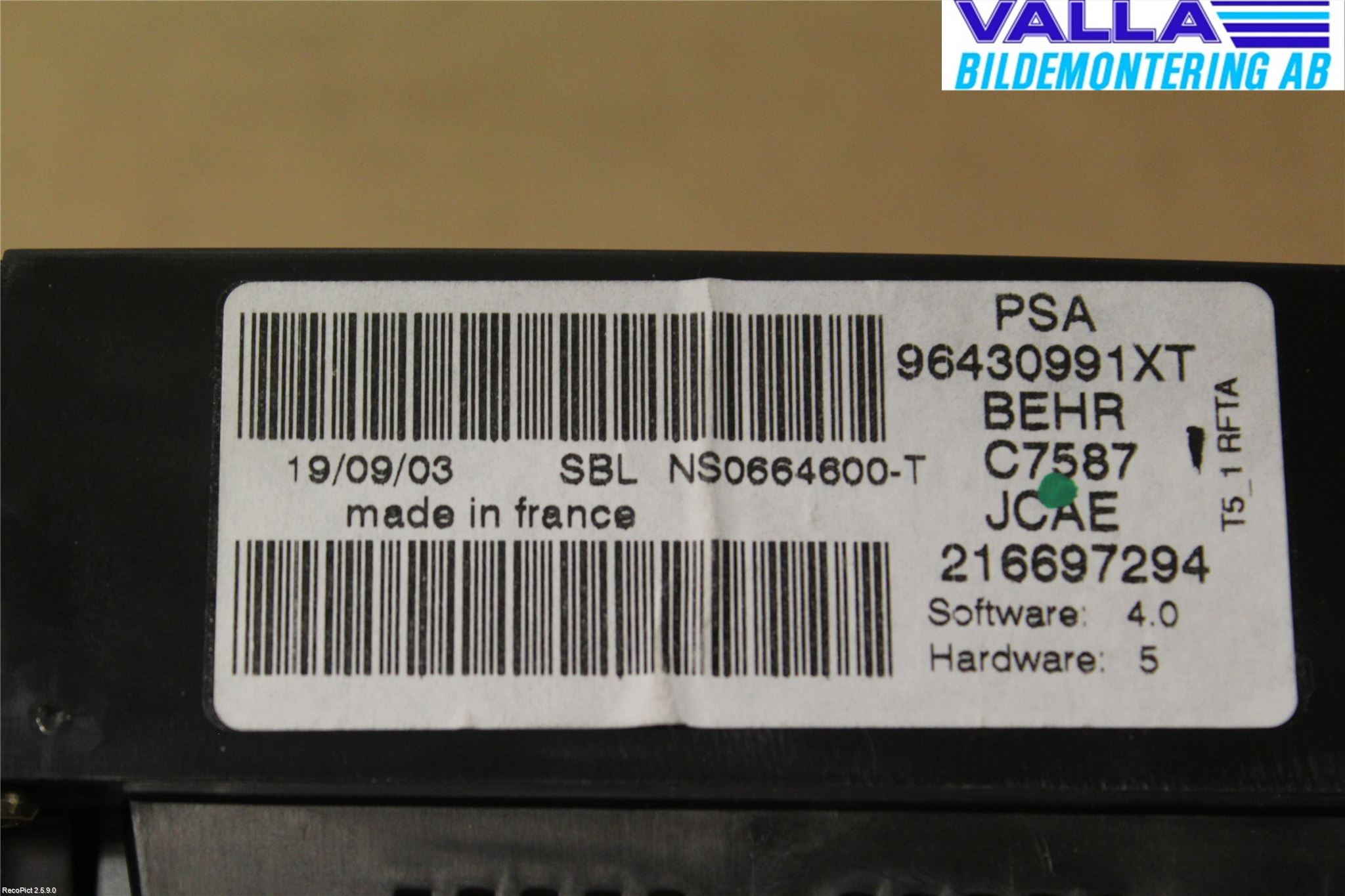 Peugeot 307     01-05 Ac Styrenhet Ac Manöveren