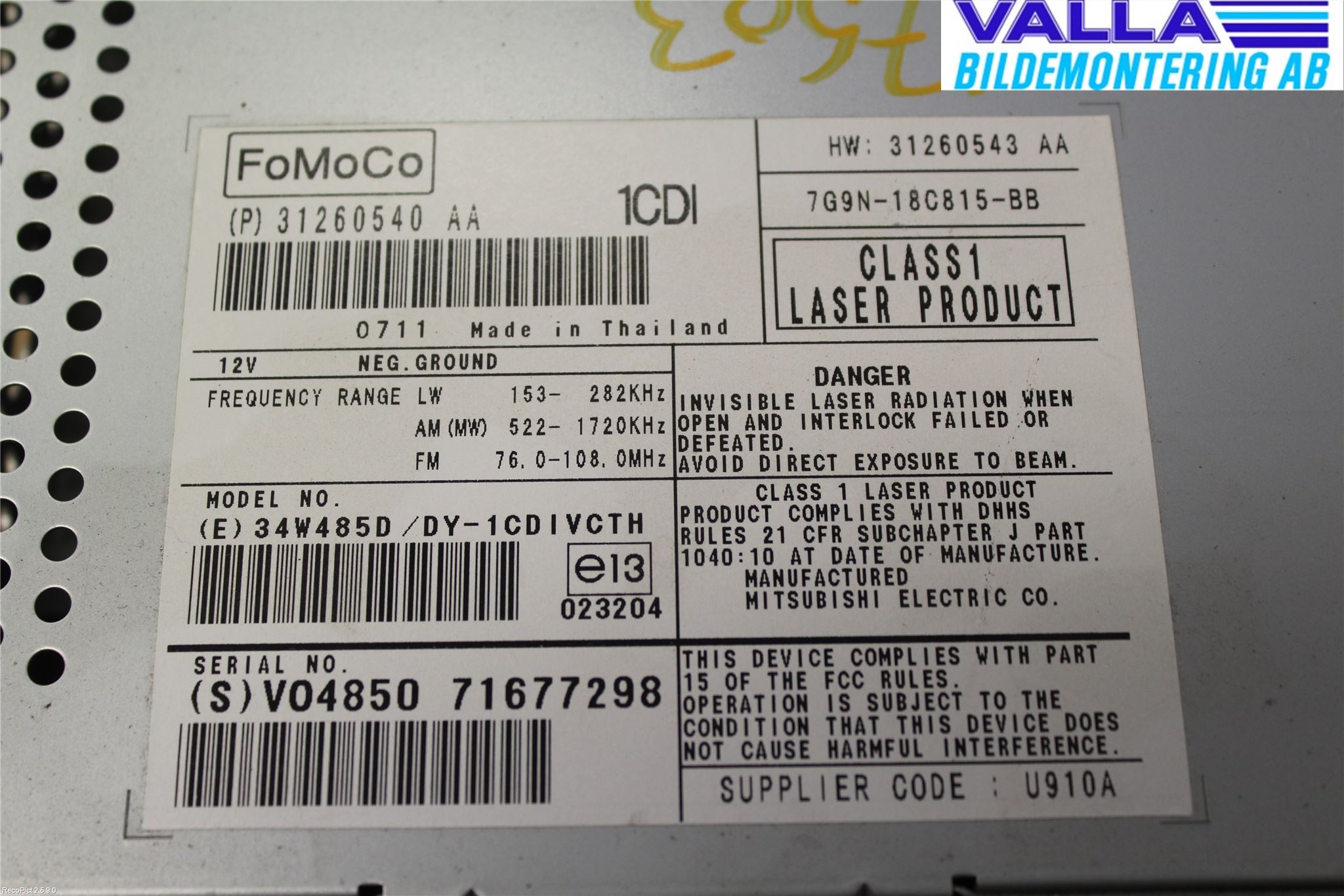 Volvo V70 08-13 Cd Radio - Multimediapanel