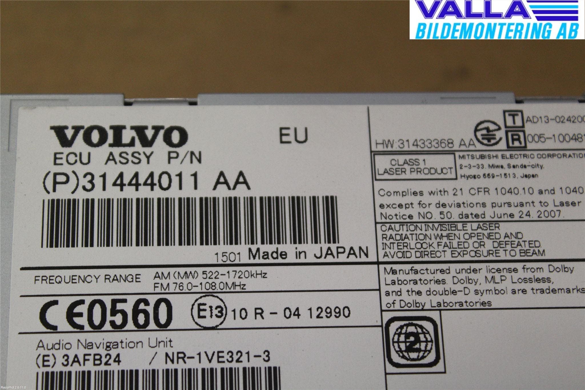 Volvo V40 CROSS COUNTRY 13-19 Cd Radio - Multimediapanel