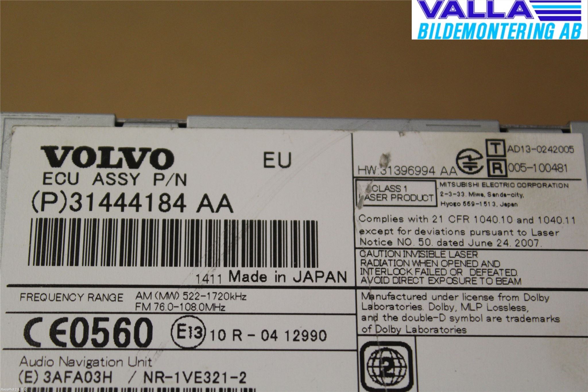 Volvo V70 14-16 Cd Radio - Multimediapanel